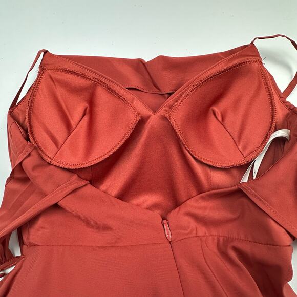 Azazie Dress Womens A4 Rust Maxi Sleeveless Gown Wedding Bridesmaid Slit Keyhole - Picture 7 of 14